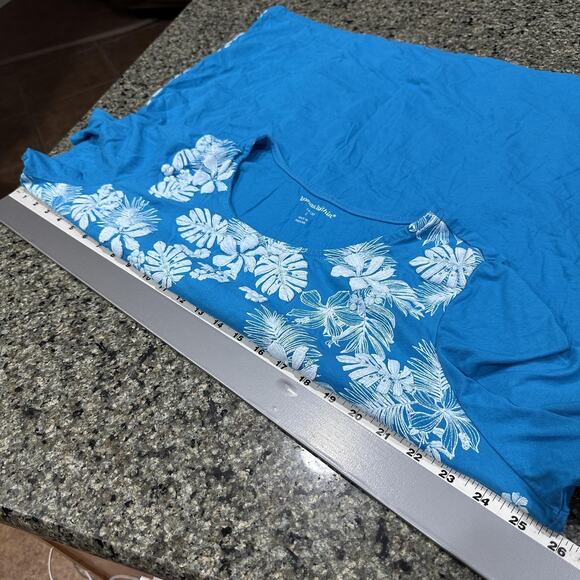 Woman Within Shirt Womens 18/20 Teal Floral Tropical Scoop Neck Plus Size Top - Picture 5 of 6